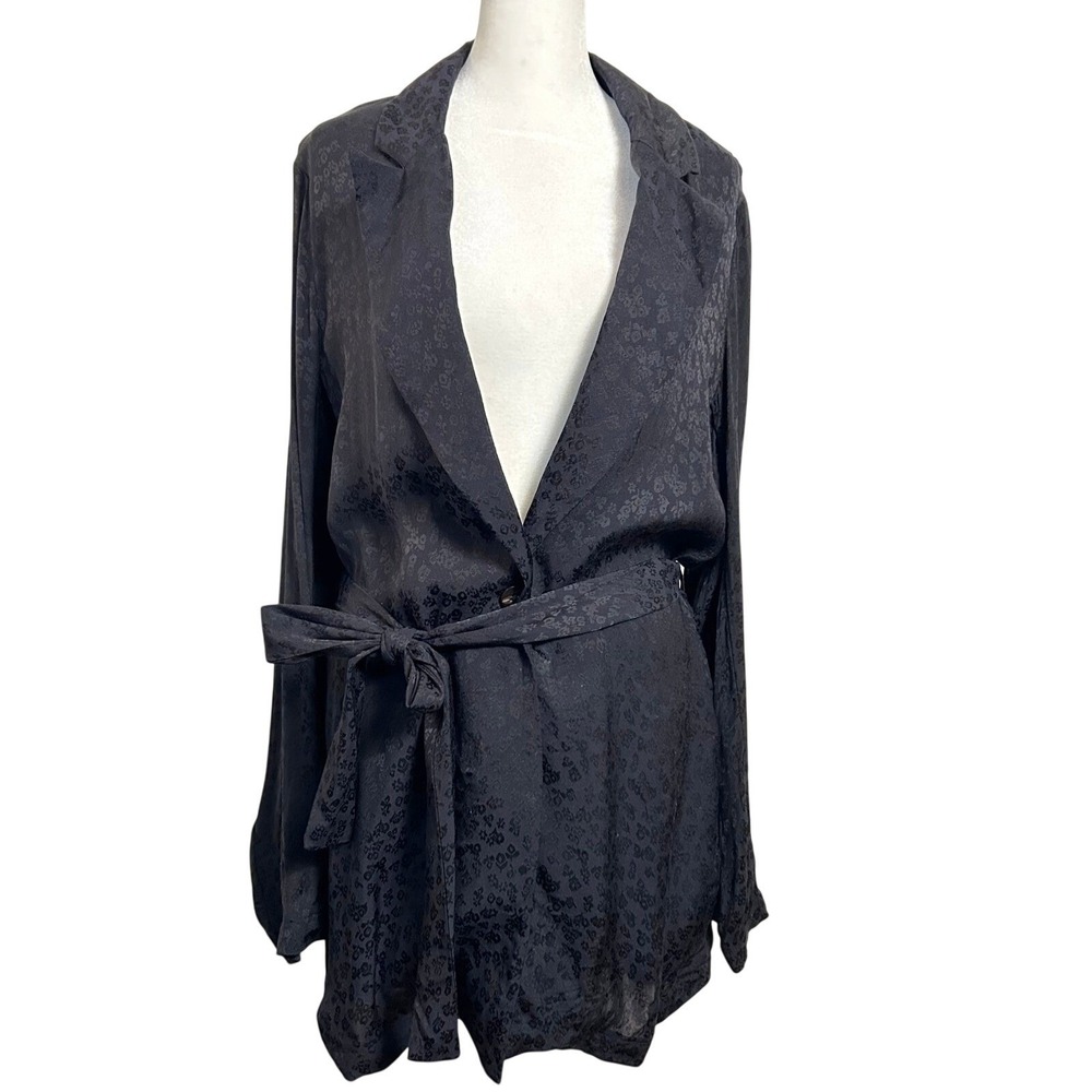 Scotch & Soda Blazer Jacket Women XL Black Floral Jacquard Belted